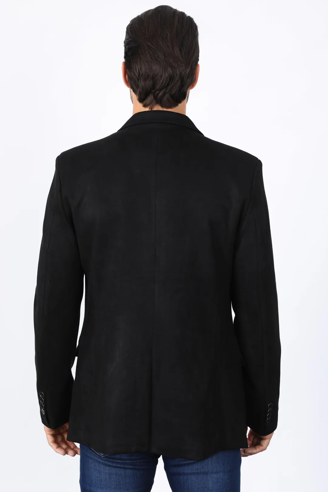 BLZ8387 MEN'S DOUBLE BUTTON BLACK FAUX-SUEDE BLAZER