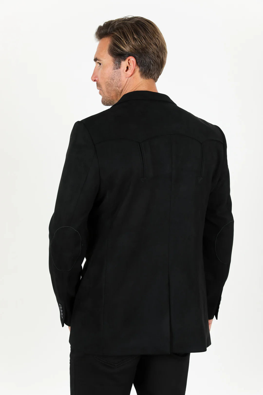 BLZ9443 MEN'S DOUBLE BUTTON FAUX-SUEDE BLAZER BLACK