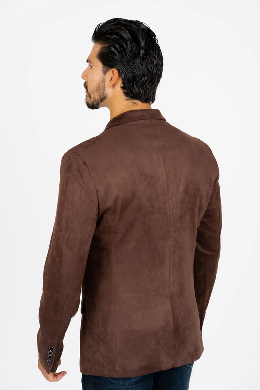 BLZ8859 MEN'S DOUBLE BUTTON BROWN FAUX- SUEDE BLAZER