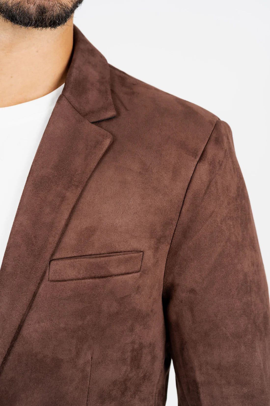 BLZ8859 MEN'S DOUBLE BUTTON BROWN FAUX- SUEDE BLAZER