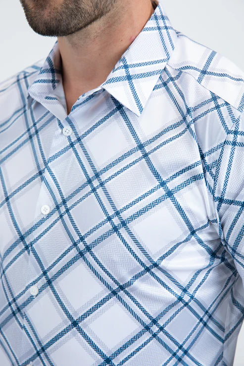 CHL11232 MENS CHECHERED LONG SLEEVE WHITE SHIRT