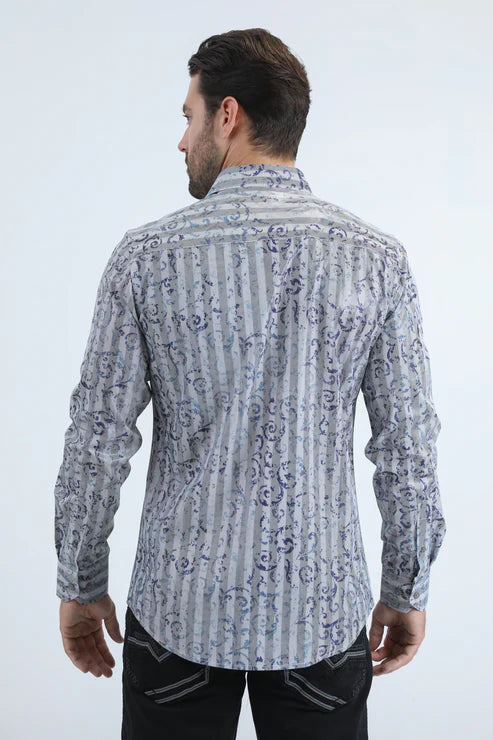 FPL10969 MENS MODERN FIT STRETCH FOIL FASHION GREY SHIRT