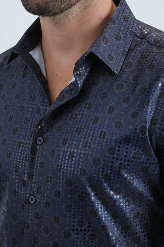 FPL10956 Mens Modern Fit Stretch Foil Fashion Navy Shirt