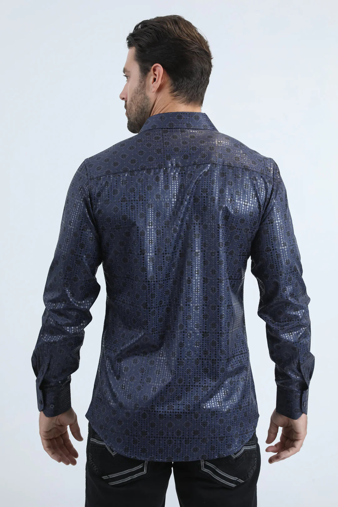 FPL10956 Mens Modern Fit Stretch Foil Fashion Navy Shirt