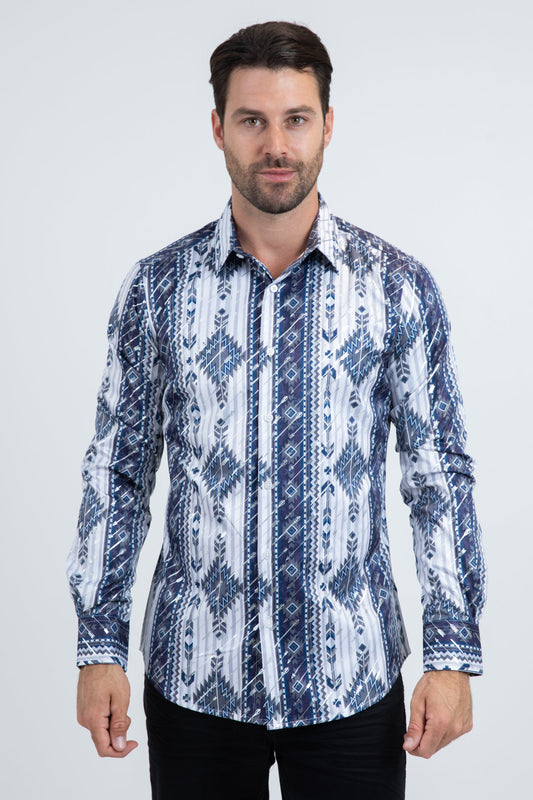 FPL11281 MENS MODERN FIT STRETCH FOIL FASHION WHITE SHIRT