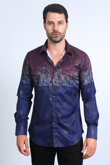 AFL11196 MEN'S MODERN FIT PANORAMIC FOIL PRINT SHIRT NAVY