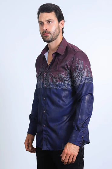 AFL11196 MEN'S MODERN FIT PANORAMIC FOIL PRINT SHIRT NAVY