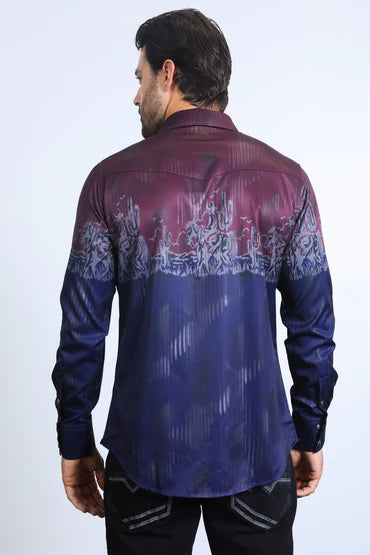 AFL11196 MEN'S MODERN FIT PANORAMIC FOIL PRINT SHIRT NAVY