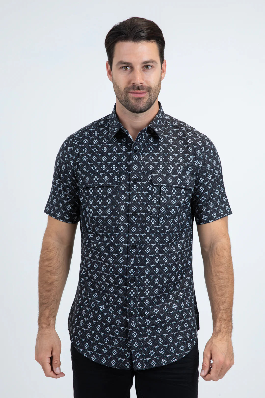 PGS11113 Mens Performance Classic Fit Short Sleeve Black Shirt