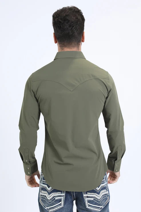 PWL10834 MEN'S PERFORMANCE WESTERN LONG SLEEVE GREEN SHIRT