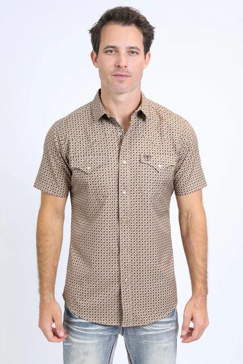 PGW10642 MEN'S PERFORMANCE WESTERN SLEEVE AZTEC BEIGE SHIRT