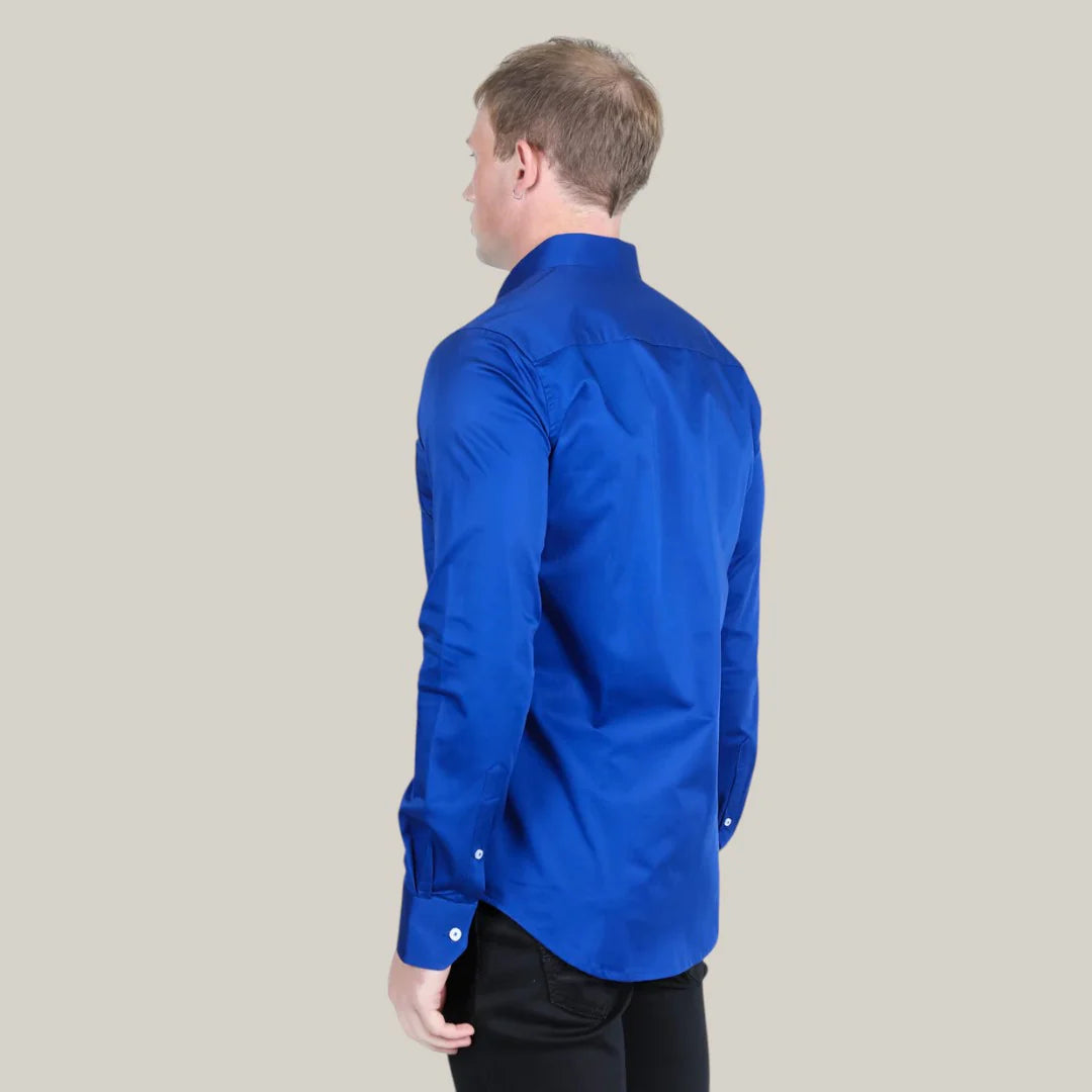 CTL9830 MENS SHIRT SINGLE POCKET LOGO MODERN FIT STRECH ROYAL BLUE