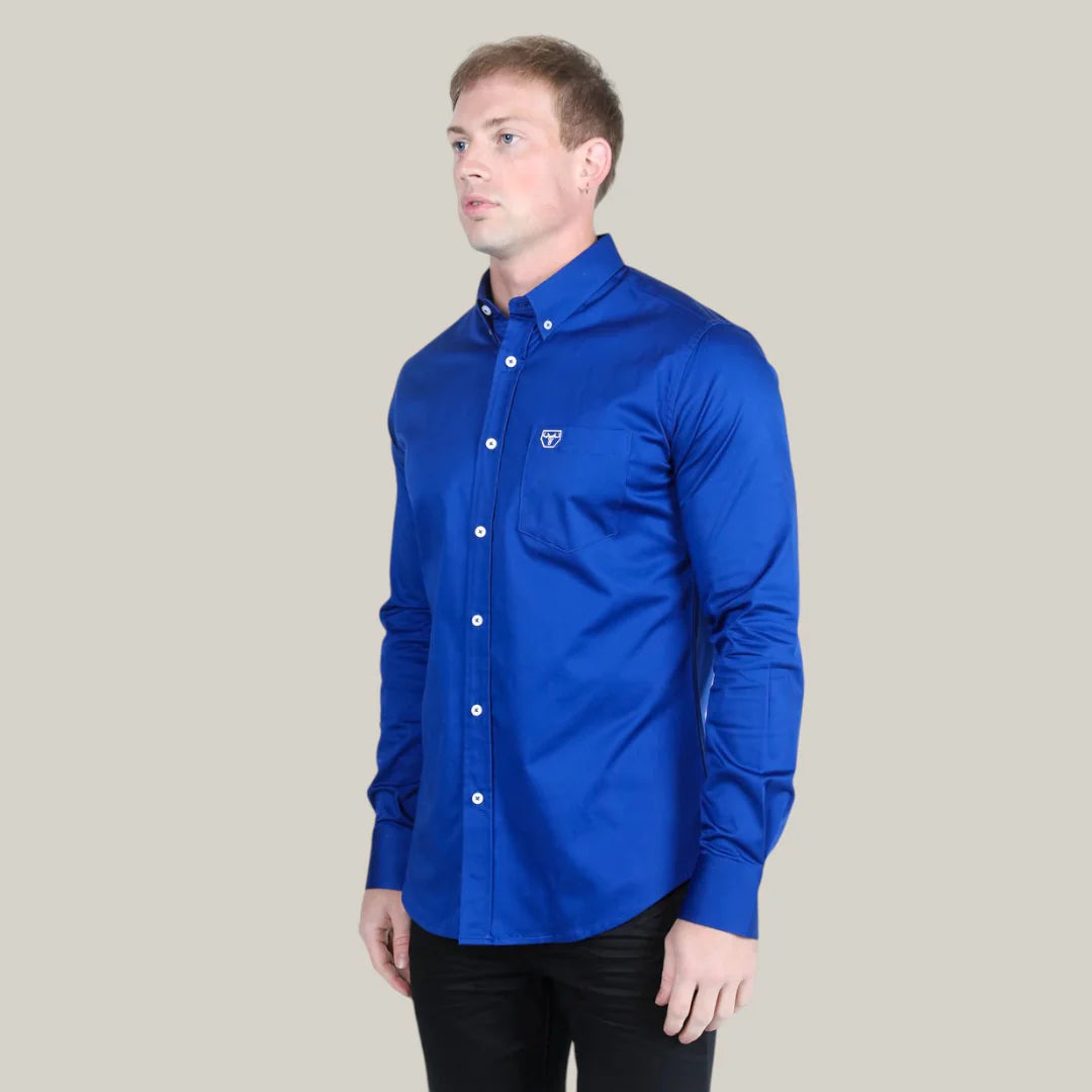 CTL9830 MENS SHIRT SINGLE POCKET LOGO MODERN FIT STRECH ROYAL BLUE