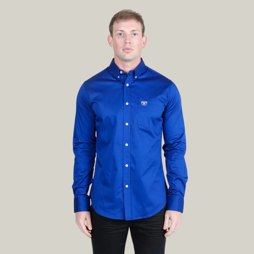 CTL9830 MENS SHIRT SINGLE POCKET LOGO MODERN FIT STRECH ROYAL BLUE