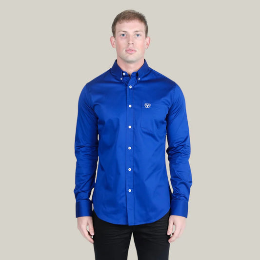 CTL9830 MENS SHIRT SINGLE POCKET LOGO MODERN FIT STRECH ROYAL BLUE