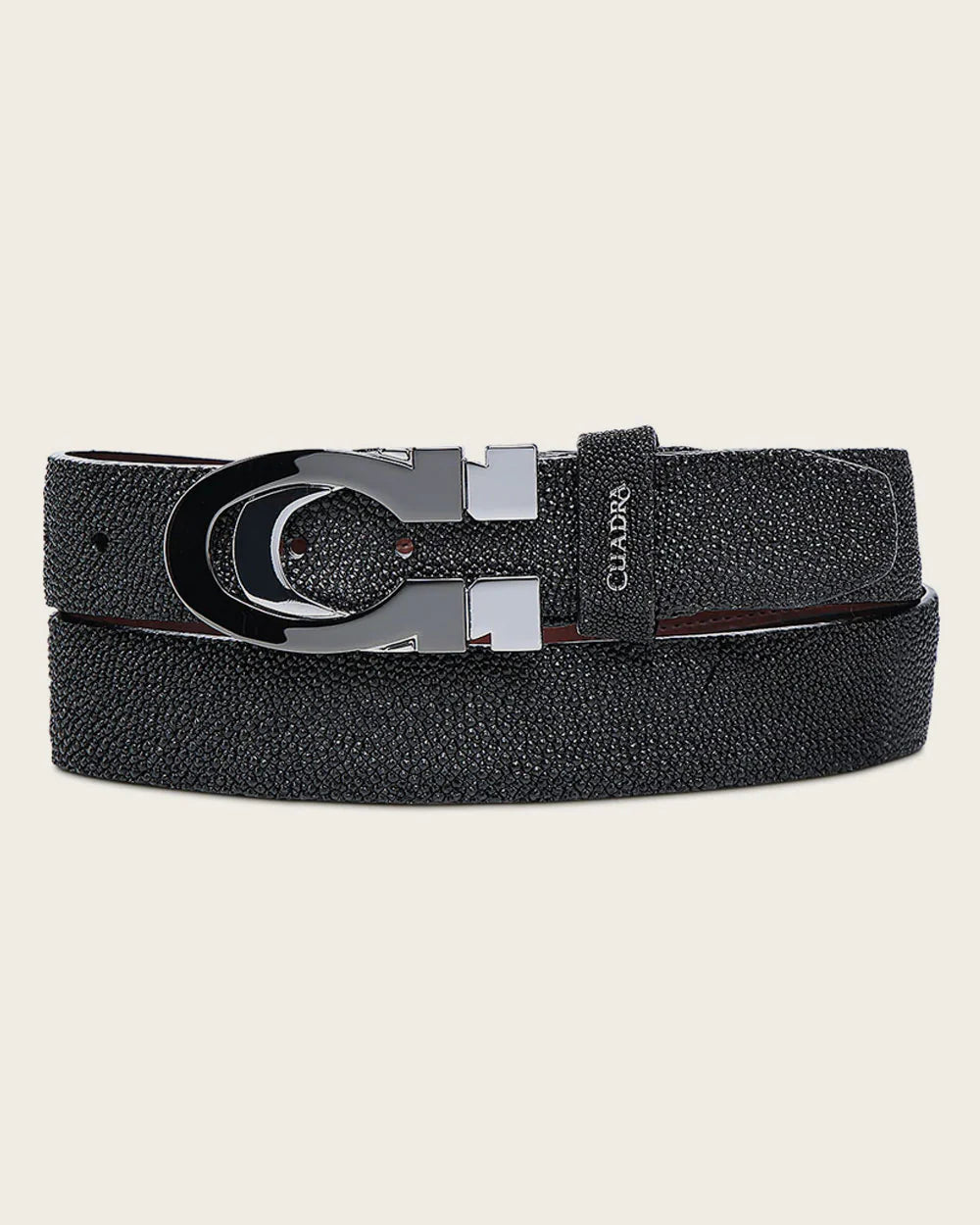 BC433 MEN'S BLACK STINGRAY LEATHER CASUAL BELT CUADRA