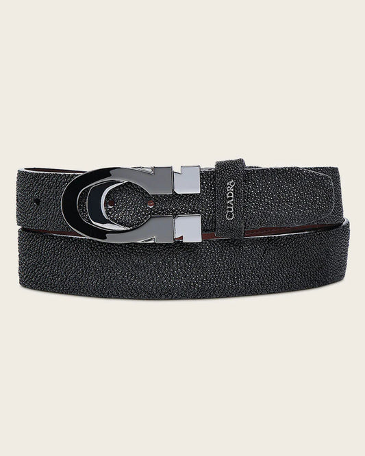 BC433 MEN'S BLACK STINGRAY LEATHER CASUAL BELT CUADRA