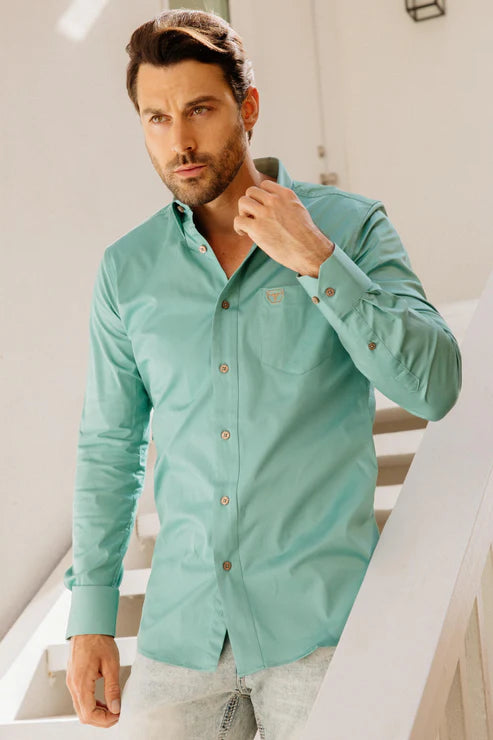 CTL9829 MEN'S SINGLE POCKET LOGO SHIRT TURQUOISE